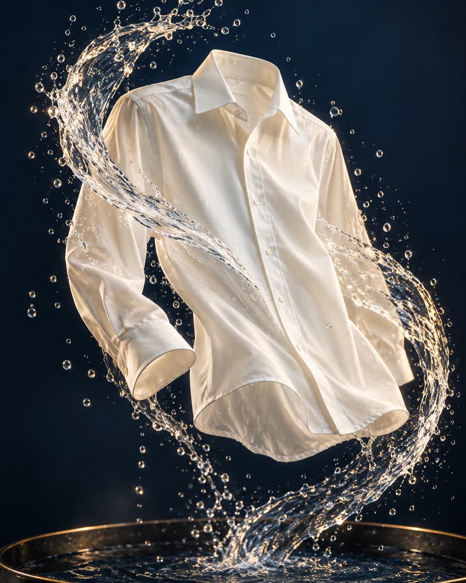 A white shirt moving through a gentle cleaning process